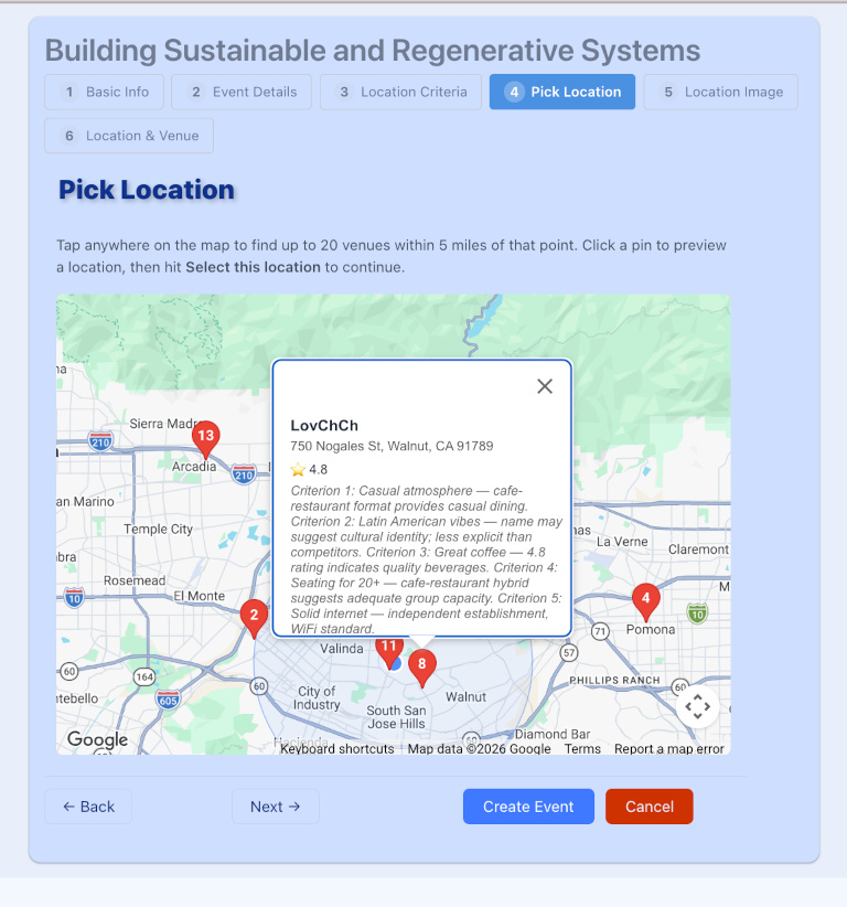 create event pick location selected